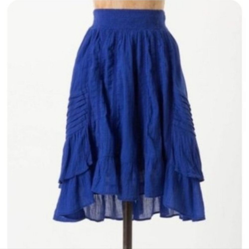 HD in Paris Royal Blue Kayla Ruffle Gauze Skirt Size S Layered Lace Trim Cotton